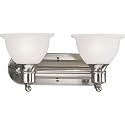 Progress Lighting P3162-09 2-Light Wall Bracket with White Etched Glass, Brushed Nickel