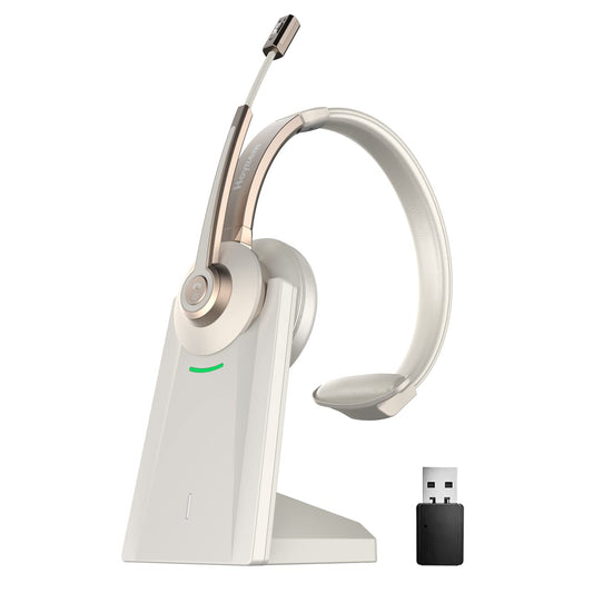 Bluetooth Headset, Wireless Headphones with Microphone Noise Canceling & USB Dongle, V5.0 Trucker Bluetooth Headset with Mic Mute & Charge Dock