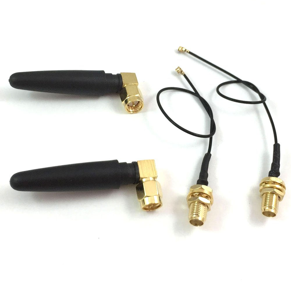 CENXIFJUDZ 2.4ghz 2.4G WiFi Antenna 2dbi SMA Male (Pin) Connector Network Aerial with Mini PCI U.FL to SMA Female WiFi Pigtail RF1.13 Cable 15cm(Pack