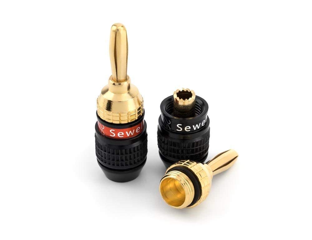 Deadbolt Banana Plugs 5-Pairs by Sewell, Gold Plated Speaker Plugs, Quick Connect