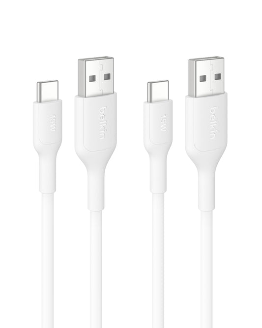 Belkin Eco Braided USB-A to USB-C Cable 2-Pack (3.3ft, 15W) - Soft, Flexible Fast-Charging Cable, Type C Charger Cord for iPhone 17 Series, Galaxy