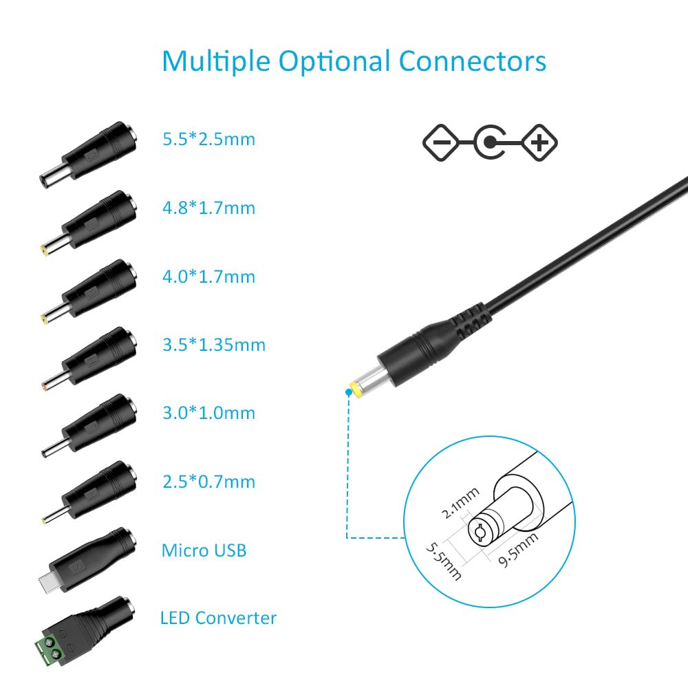Belker 24W Universal AC/DC Adapter Multi-Voltage Regulated Switching Power Supply with 9 Selectable Adapter Plugs for 3V 4.5V 5V 6V 7.5V 9V 12V…