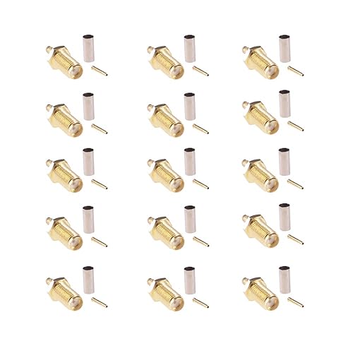 RFaha 15sets SMA Female Bulkhead Crimp Connector Gold-Plated Straight for RG316 RG174 Cable(F54-15)