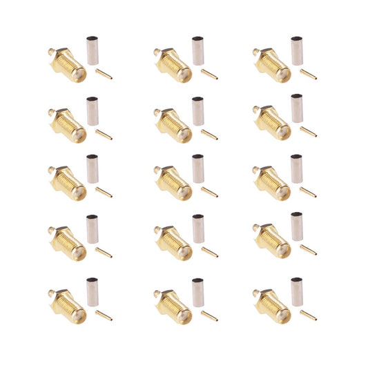 RFaha 15sets SMA Female Bulkhead Crimp Connector Gold-Plated Straight for RG316 RG174 Cable(F54-15)