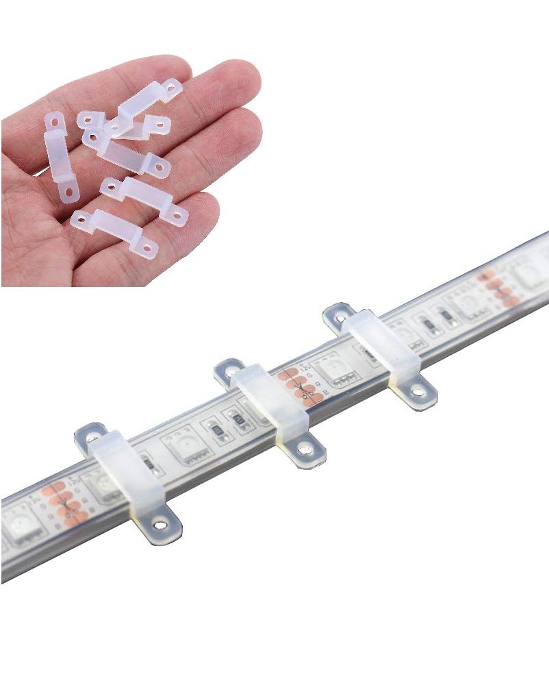MSDUSA 100 Pack LED Strip Light Mounting Brackets LED Strip Light Holder with 200 Screws Included (Ideal for 10mm/0.41in Wide IP67/68 Waterproof Strip