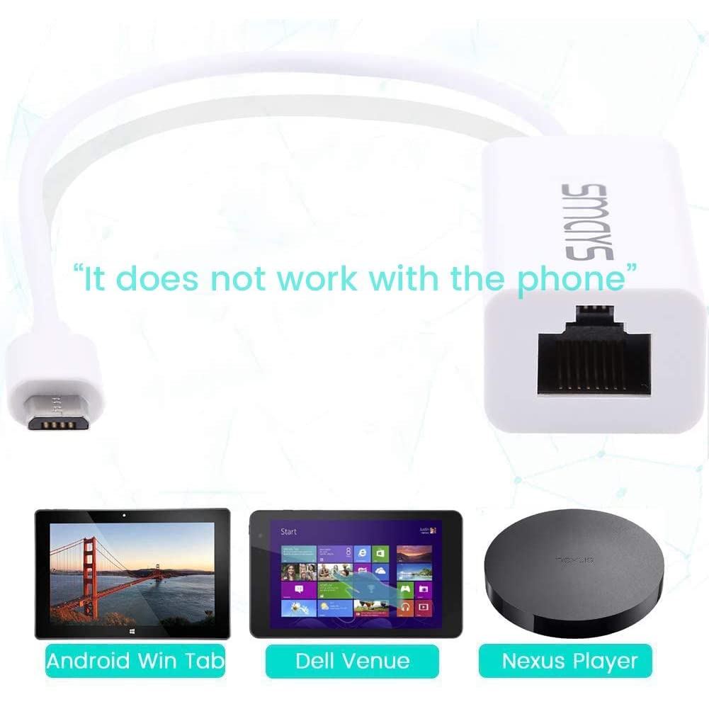 Micro USB to Ethernet Adapter for Android Tablets, Nexus 4/5/7/10, Galaxy Nexus, Dell Venue - Wired LAN