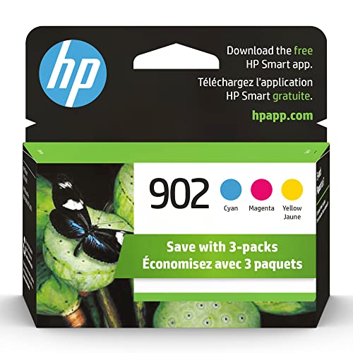 HP 902 Cyan, Magenta, Yellow Ink Cartridges | Works with OfficeJet 6950, 6960, Pro 6960, 6970 Series | T0A38AN