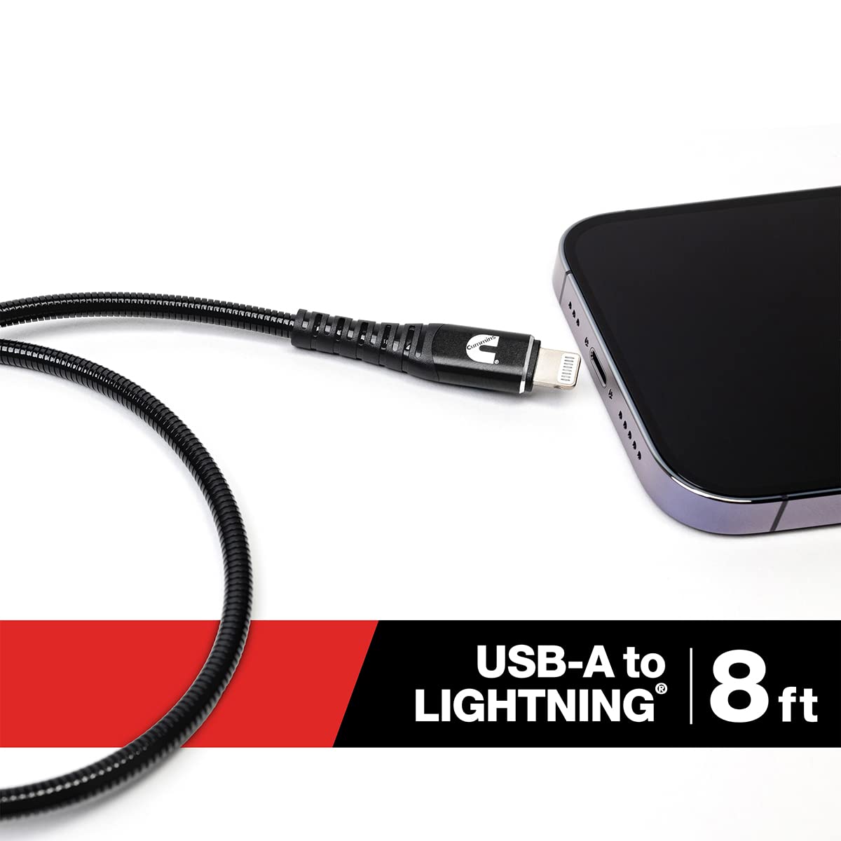 Cummins Lightning® to USB Cable MFi-Certified Compatible with Most Apple® Devices Plus Wrap Attachment 8ft CMN4708