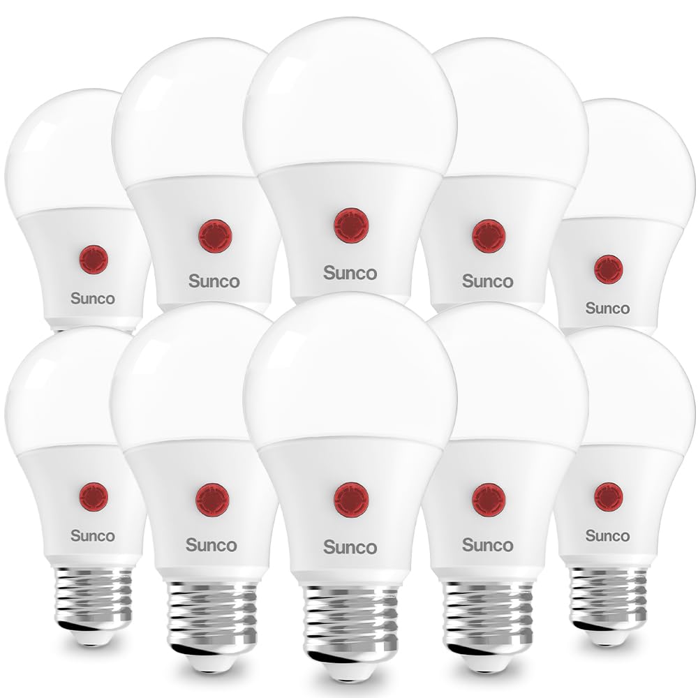 Sunco 10 Pack A19 LED Outdoor Light Bulbs, Dusk to Dawn, 5000K, 9W=60W
