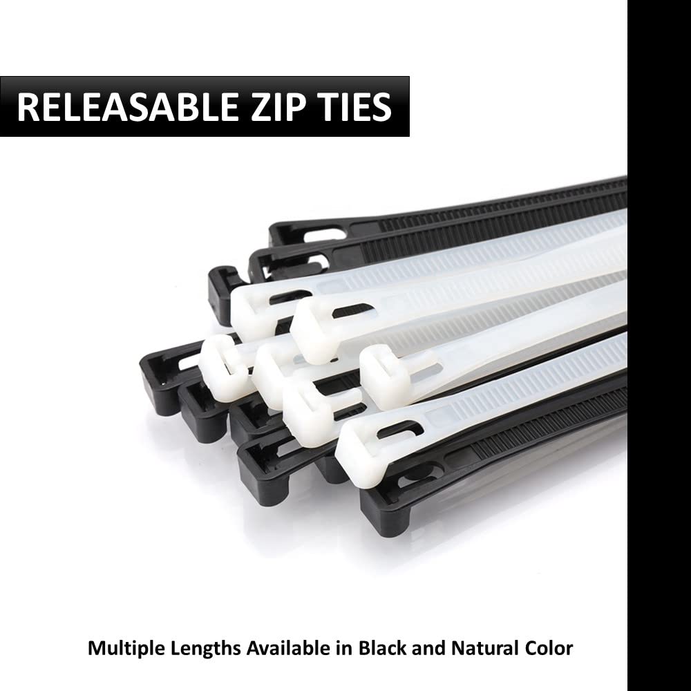 Kable Kontrol Reusable Cable Zip Ties 14 Inch 100 Pcs Black, 50 Lbs Tensile Strength, Self-Locking, Multipurpose Trigger Releasable & Adjustable Nylon