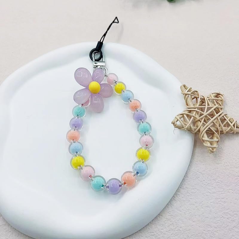Jinshining Blue Mobile Phones Lanyard Universal Phone Chain Colorful Pearl Phone Lanyard Wrist Strap Anti Lost Fashion Phones Case Keychain Wallet