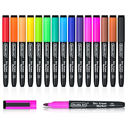 Shuttle Art Dry Erase Markers, 15 Colors Magnetic Whiteboard Markers, Fine Point, Perfect For Writing on Whiteboards, Dry-Erase Boards,Mirrors