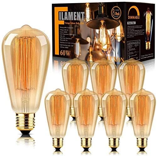 LUXON 8-Pack Edison Bulbs,60W Incandescent Light Bulbs,E26 Warm Amber Glass