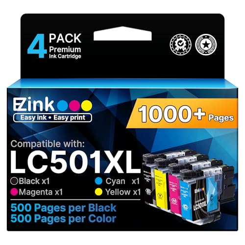 E-Z Ink LC501XL Ink Cartridges High Yield Compatible for Brother LC501XL LC501 Ink Cartridges LC501 XL use for Brother Printer MFC-J1360DW MFC-J1410DW