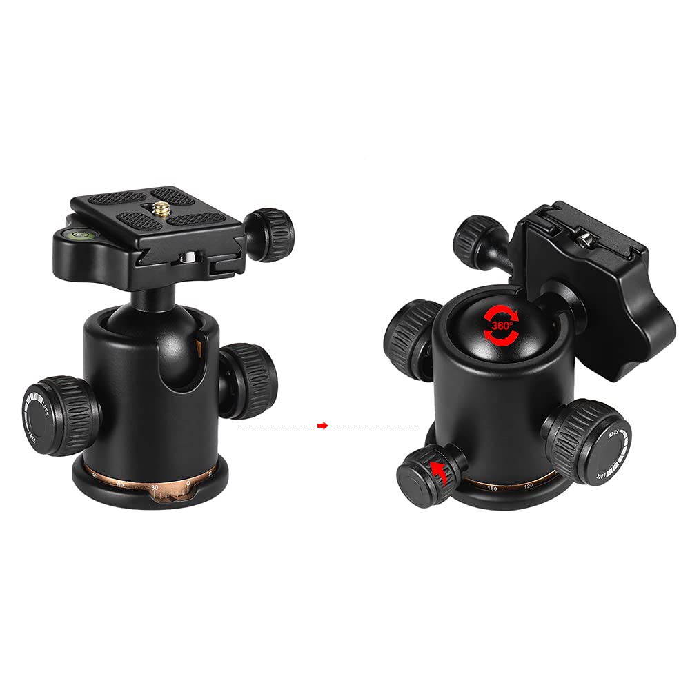 Andoer Tripod Ball Head, 360 Degree Rotating Panoramic Ball Head with Quick Release Plate 1/4 to 3/8 Screw Adapter Max 8kg/17.64lbs for Tripod Monopod