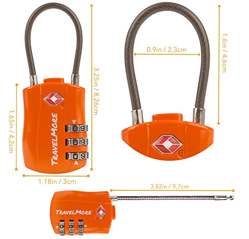 TSA Approved Travel Cable Luggage Lock – 1 Pack Orange Combination Padlock for Suitcases & Backpacks