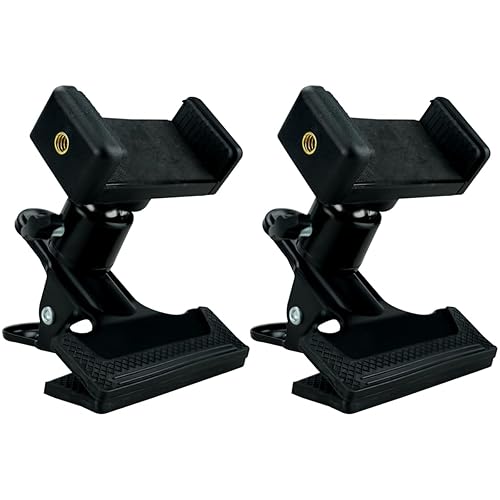 Mobile Phone Mount Holder 360 Degree Rotation Head Phone Clamp for Guitar 1/4-inch Mount 2 Pieces Black