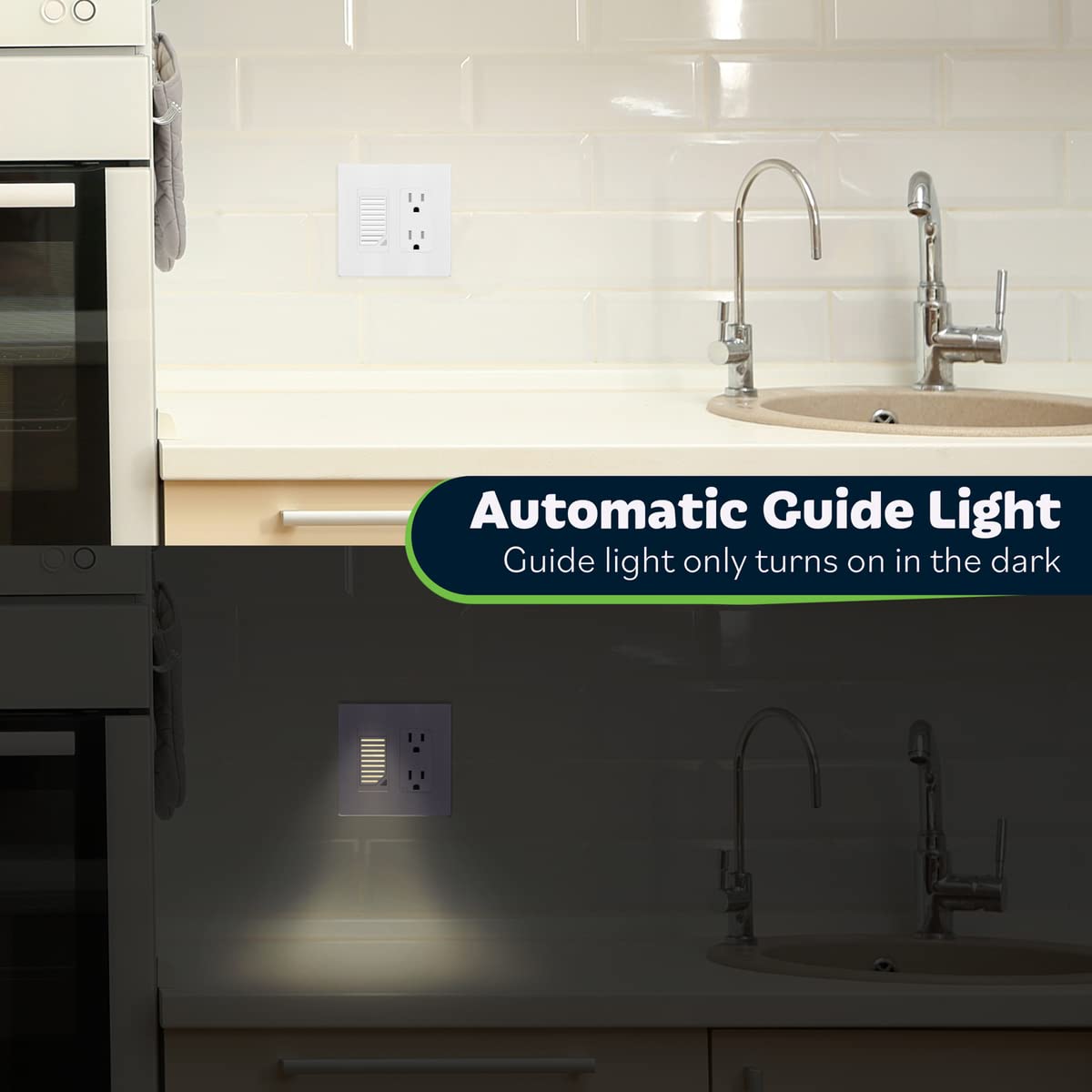 TOPGREENER Full Face LED Decorator Night Light with Auto Sensor, White.
