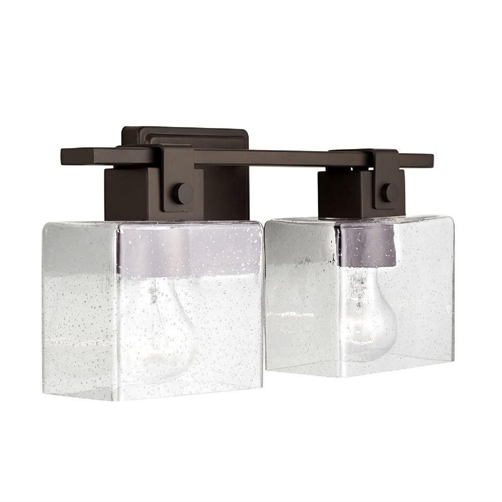 Capital Lighting 139124OR-498 Graham Unique Rectangular Clear Seeded Glass Bath Vanity Wall Mount, 2-Light 200 Total Watts, 8" H x 16" W, Oil Rubbed