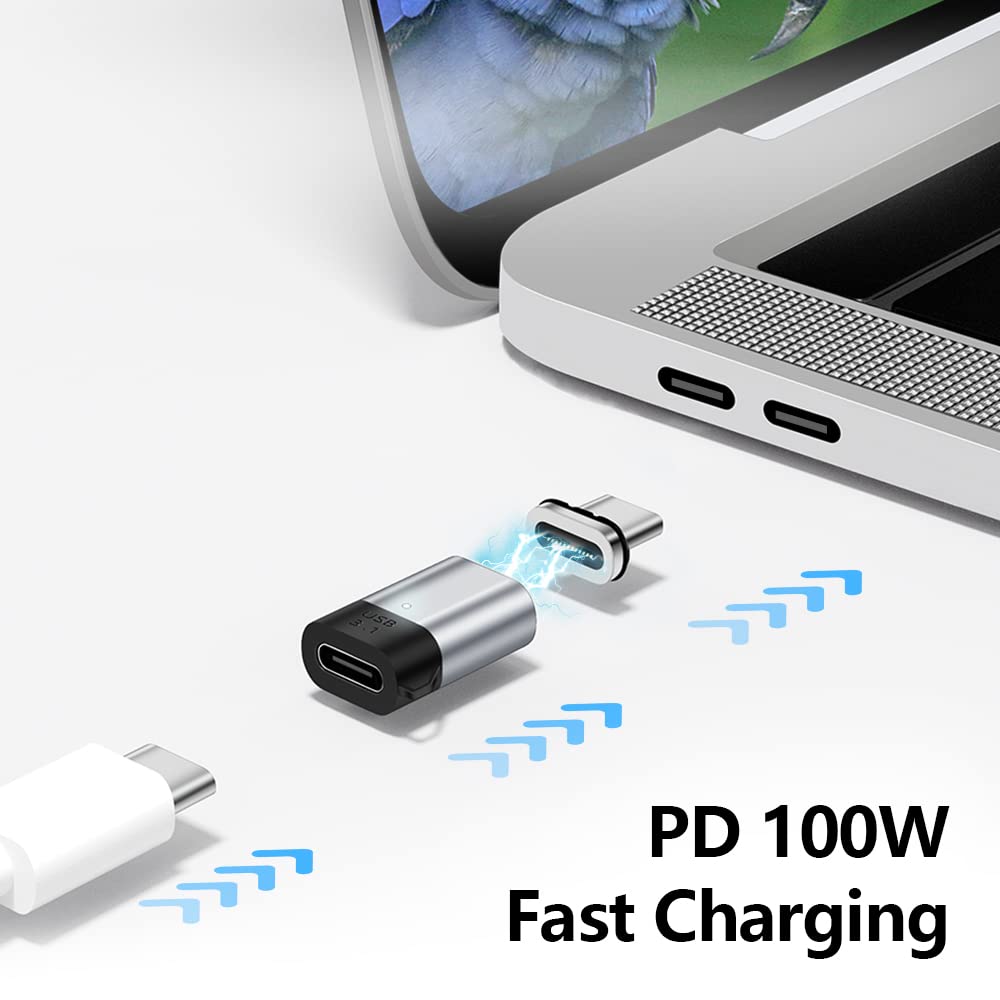 SHEEAST Magnetic USB C Adapter Connector Straight 24 Pin Mini Magnetic USB C Adapter 100W PD Fast Charge 20Gbs Data Transfer USB3.1