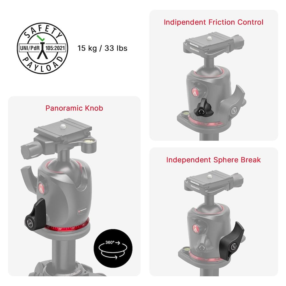 Manfrotto 055XPRO AS, 4-Section Carbon Fiber Camera Tripod, Photo-Kit with XPRO Ball Head, 90 Degree Column, 15kg Load, Arca-Swiss Plate,