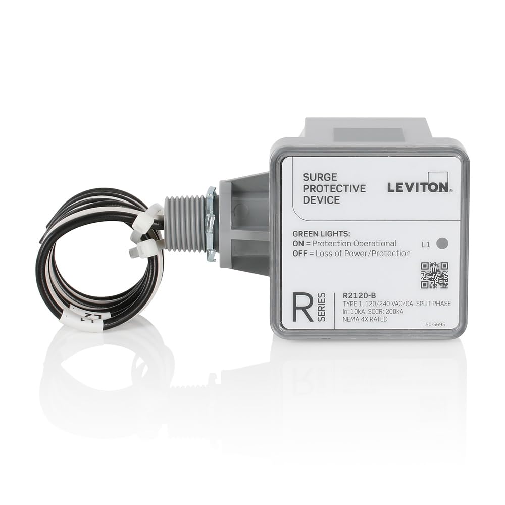 Leviton Type 1 Surge Protective Panel, Residential Home Surge Protection, 120/240 VAC, Split Phase, 36kA per Phase, R2120-B SPD