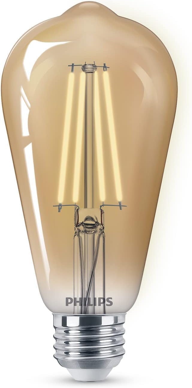 PHILIPS LED 75W ST19 4-Pack Vintage Spiral Amber (2000K) 700 Lumen (8.8W = 75W) Dimmable Frosted Flicker-Free Light Bulbs