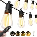 Outdoor String Lights Patio LED - Light Outside 50Ft 15M Waterproof Remote Dimmable S14 Porch Lighting Edison Plastic Bulb Pergola Hanging Balcony