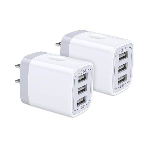 USB Wall Charger, Hootek 2Pack Wall Plug 3-Port USB Charging Station 3.1A Power Adapter Multi Port Quick Charger Block Cube for iPhone 17 16 15 14 13
