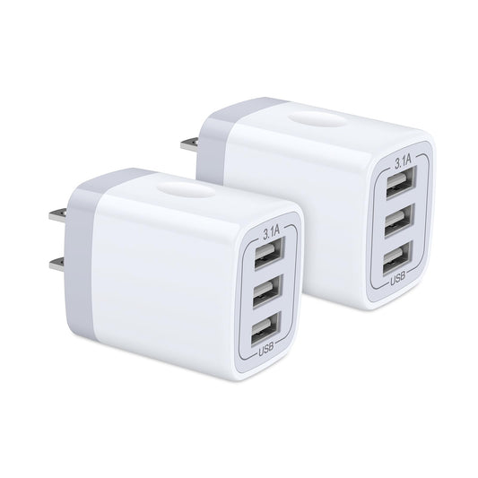 USB Wall Charger, Hootek 2Pack Wall Plug 3-Port USB Charging Station 3.1A Power Adapter Multi Port Quick Charger Block Cube for iPhone 17 16 15 14 13