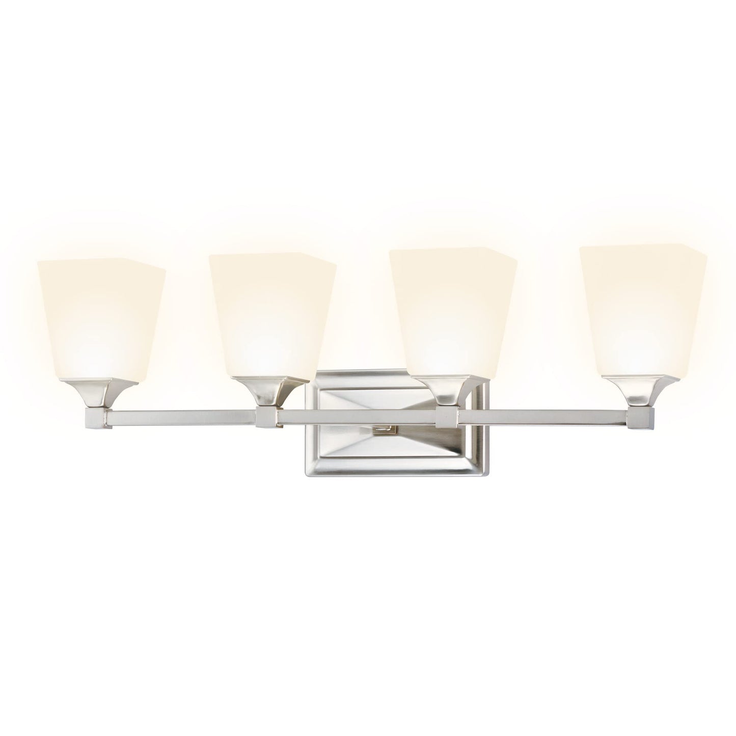 Ultralux 27 inch 4-Lamp Traditional LED White Frosted Glass Sconce Vanity Wall Mount Light Fixture, 560 Lumens 3000K, Brushed Nickel for Kitchen