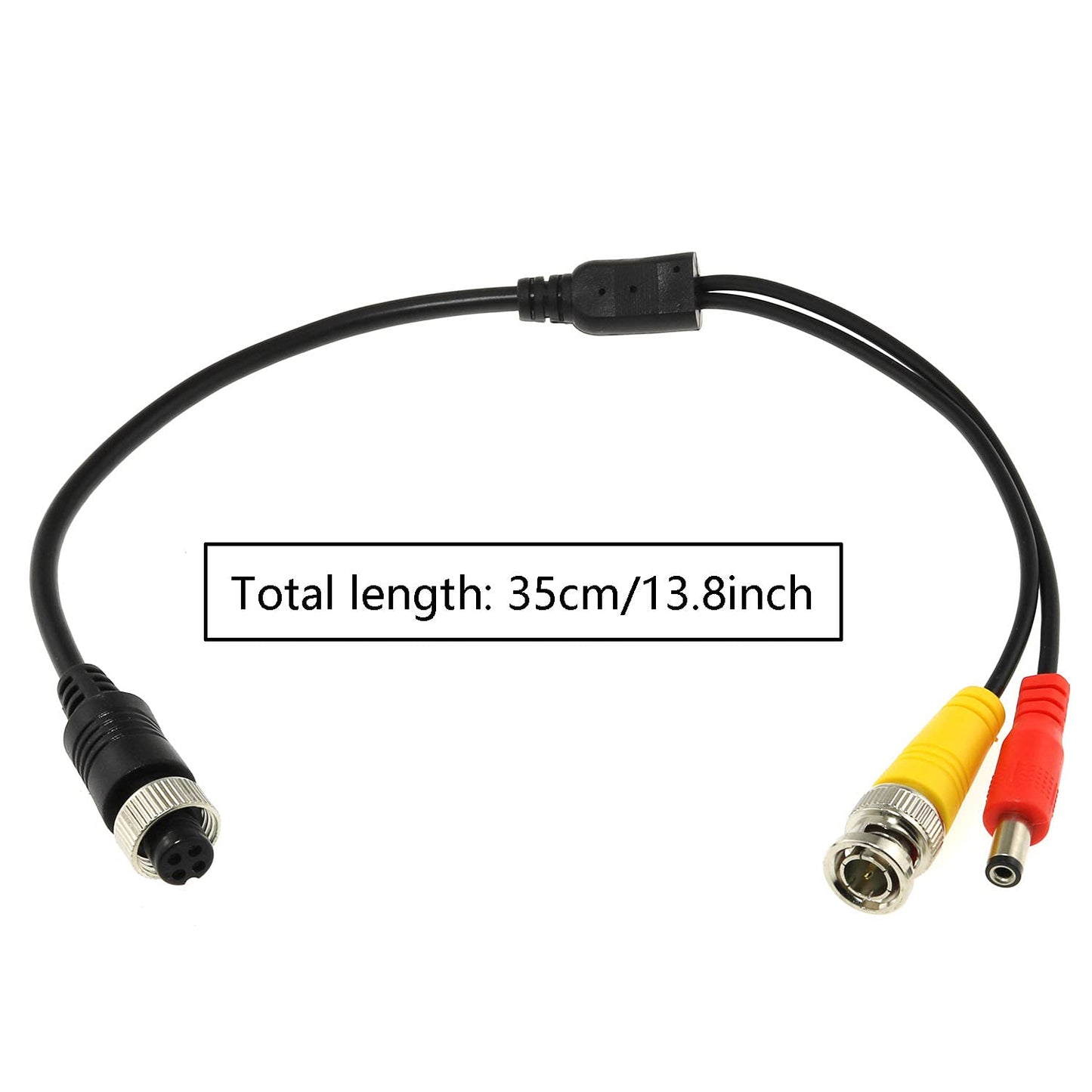 DGZZI M12 Connector to BNC+DC Adapter 35cm/13.78Inch M12 4P Female to Male BNC and DC Extension Cable Aviation Plug for Car Video Camera