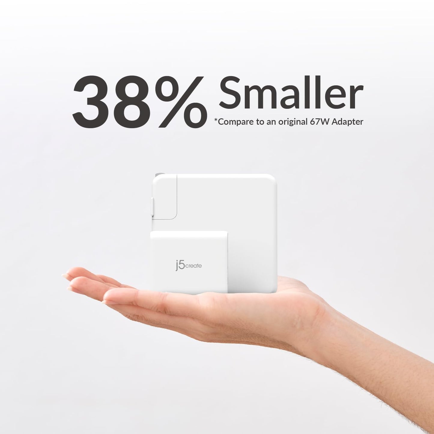 j5create 65W GaN USB-C 3 Port Charger, Compact and Foldable Wall Charger for MacBook Air, iPad Pro, iPhone 15/ Pro/Max, Galaxy S24/ S23, Dell XPS 13