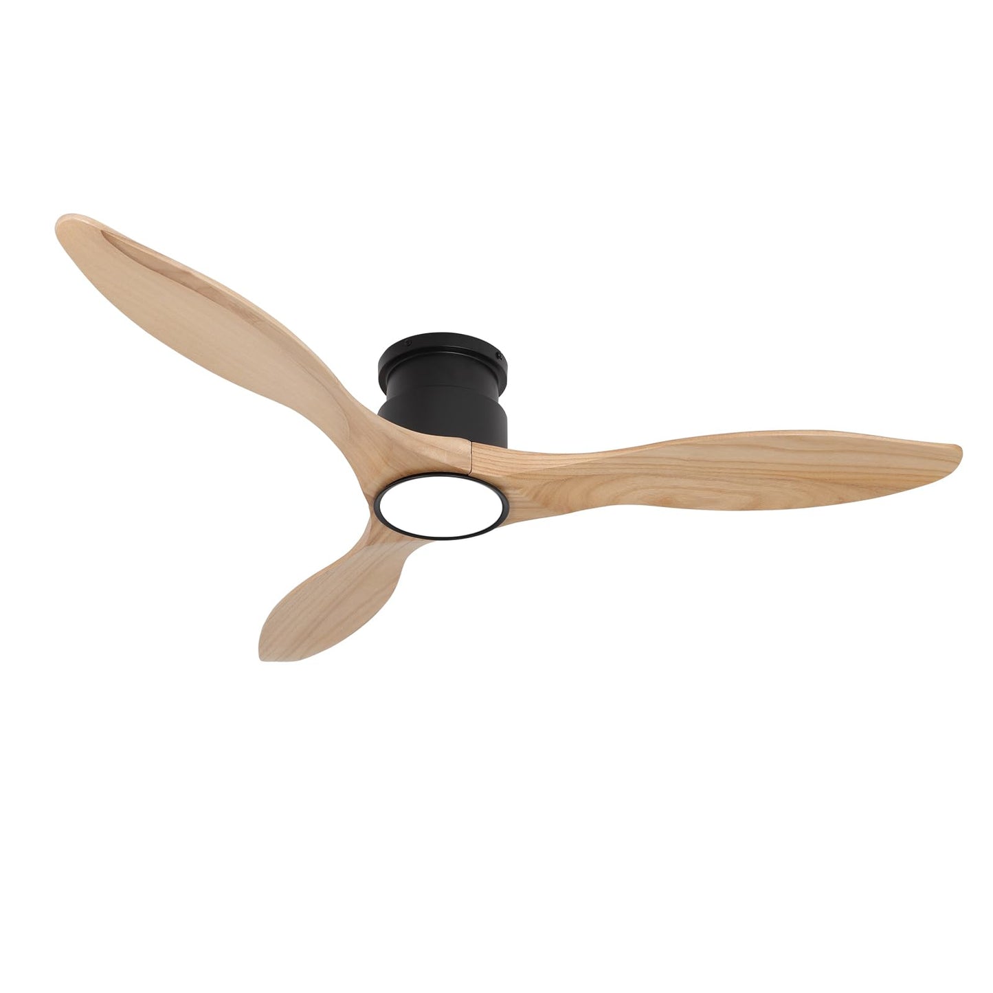 revoici 52" Ceiling Fan, Solid Natural Wood Low Profile Flush Mount