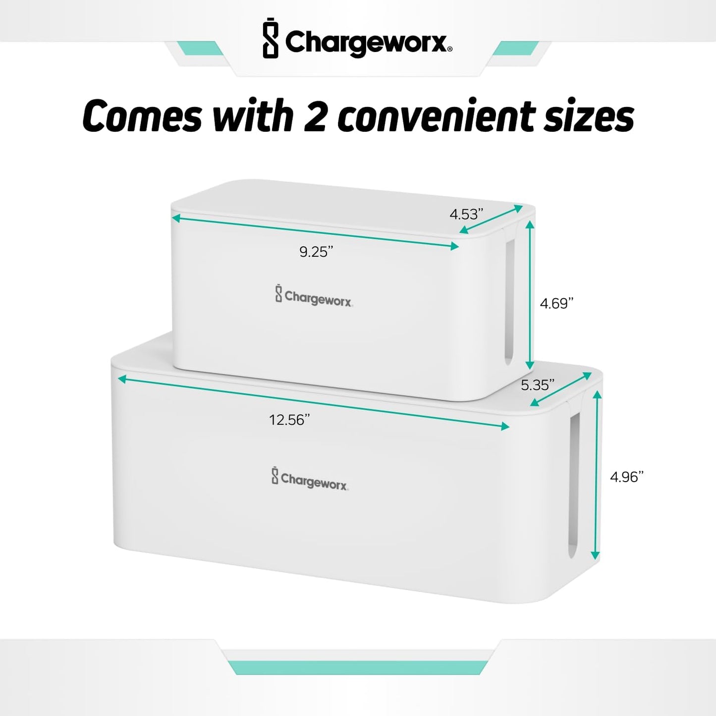 ChargeWorx Cable-Management Box Set, 2 Pack Cord Organizer to Hide Power Strips and Surge Protectors, Desk and Floor Wire Concealer for Home Office