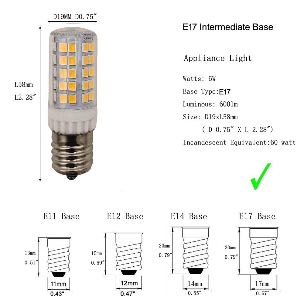 WELESHEI E17 Led Bulb Microwave Oven Light Equivalent 60w Incandescent Warm White Appliance Light for 40w - 60w Type B Candelabra Bulb Dryer Range