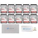 SanDisk 64GB 10 Pack Memory Card SD Ultra UHS-I Class 10 (SDSDUNB-064G-GN6IN) Bundle with (1) Everything But Stromboli SDXC & MicroSD Card Reader