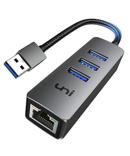 uni USB to Ethernet Adapter, USB 3.0 Hub with 100/1000 Mbps RJ45 Ethernet Driver Free, Sturdy Aluminum 4-in-1 USB-A to LAN Network Adapter Compatible