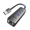 uni USB to Ethernet Adapter, USB 3.0 Hub with 100/1000 Mbps RJ45 Ethernet Driver Free, Sturdy Aluminum 4-in-1 USB-A to LAN Network Adapter Compatible