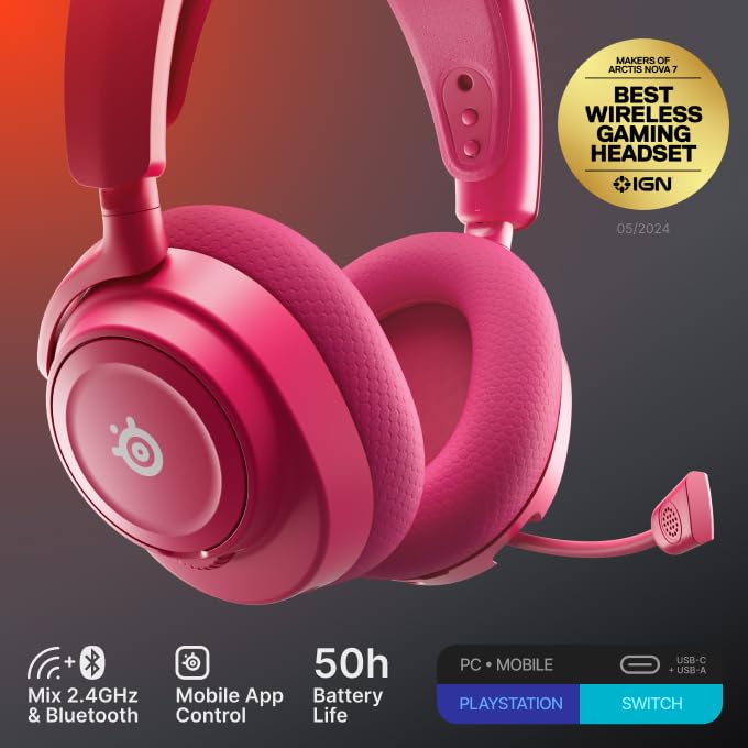 SteelSeries Arctis Nova 7 Wireless Gen 2 Gaming Headset - Real-Time App Control, 50+ HR Play, Neodymium Drivers, Mix 2.4GHz/Bluetooth, PC, PS5, PS4…