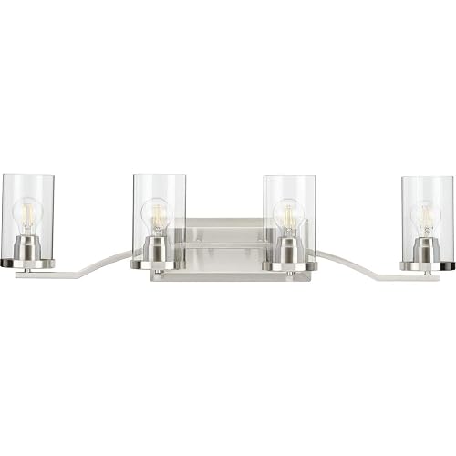 Progress Lighting Lassiter Collection 4-Light Clear Glass Modern Bath Vanity Light Brushed Nickel, 8.00x34.00x34.00
