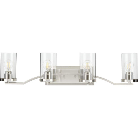 Progress Lighting Lassiter Collection 4-Light Clear Glass Modern Bath Vanity Light Brushed Nickel, 8.00x34.00x34.00