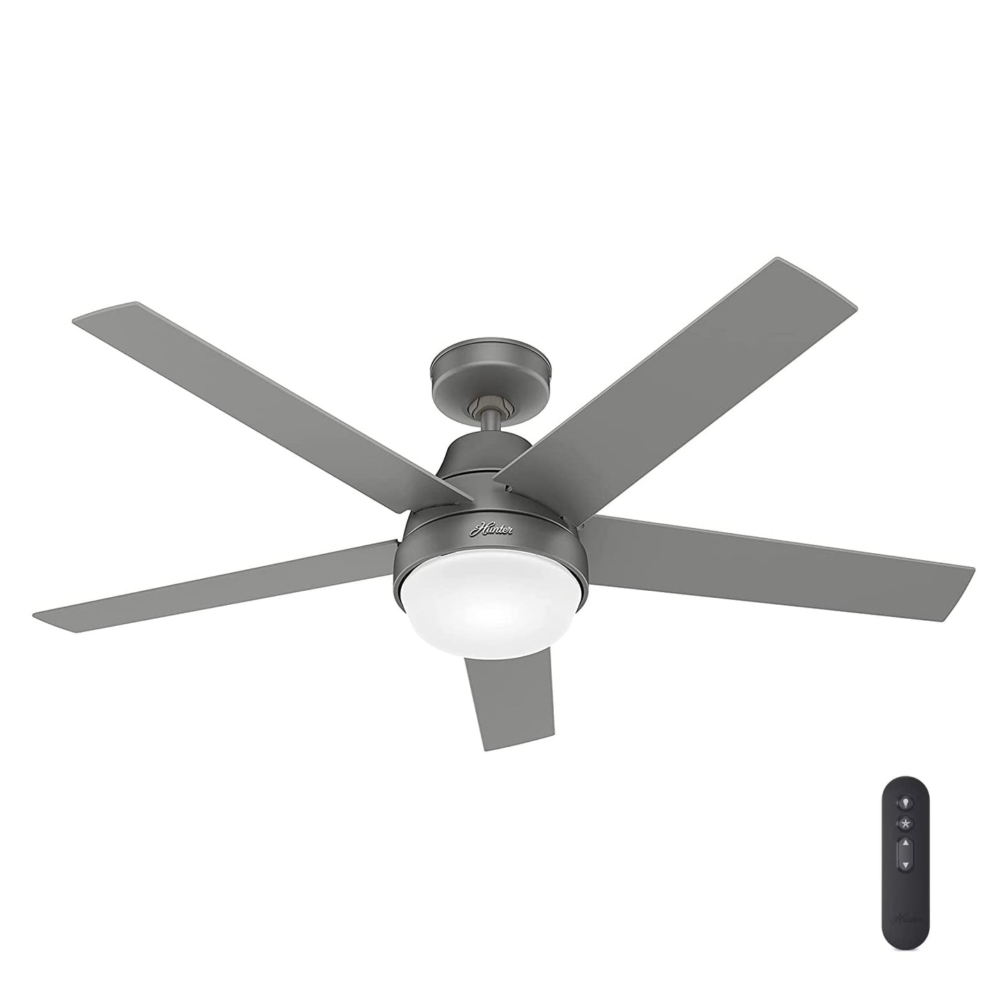 Hunter Fan 52 inch Contemporary Matte Silver Indoor Ceiling Fan with Light and Remote Control (Renewed)