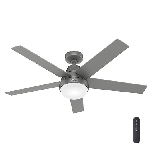 Hunter Fan 52 inch Contemporary Matte Silver Indoor Ceiling Fan with Light and Remote Control (Renewed)