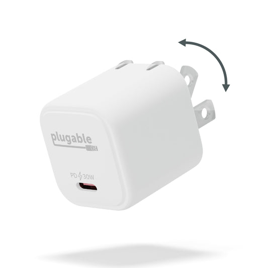 Plugable 30W USB-C GaN Charger - MagSafe-Compatible, Fast Charging for iPhone, iPad, Galaxy & USB-C Devices - IT Deployment, Business Travel & Remote