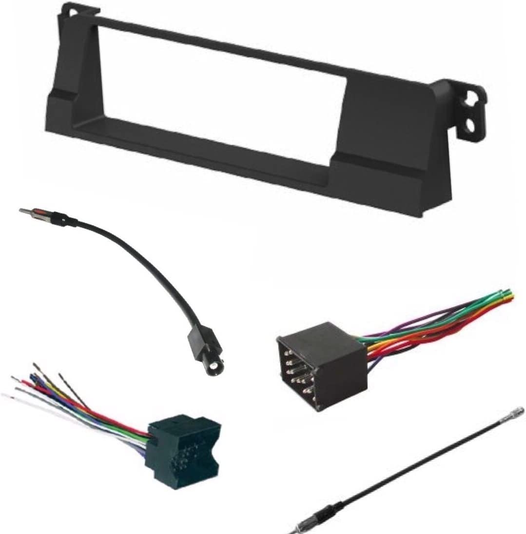 ASC Audio 1x BMW E46 3 Series (1999-2005) 318/323/325/328/330 Single Din Radio Dash Kit, Wire Harness & Antenna Adapter