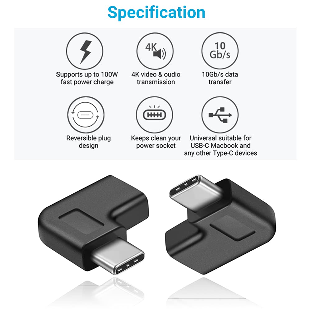 URWOOW USB C Right Angle Adapter,90 Degree USB C to USB Type-C Male to Female Adapter Convertor Extension, for Laptop & Tablet & Mobile Phone (2…
