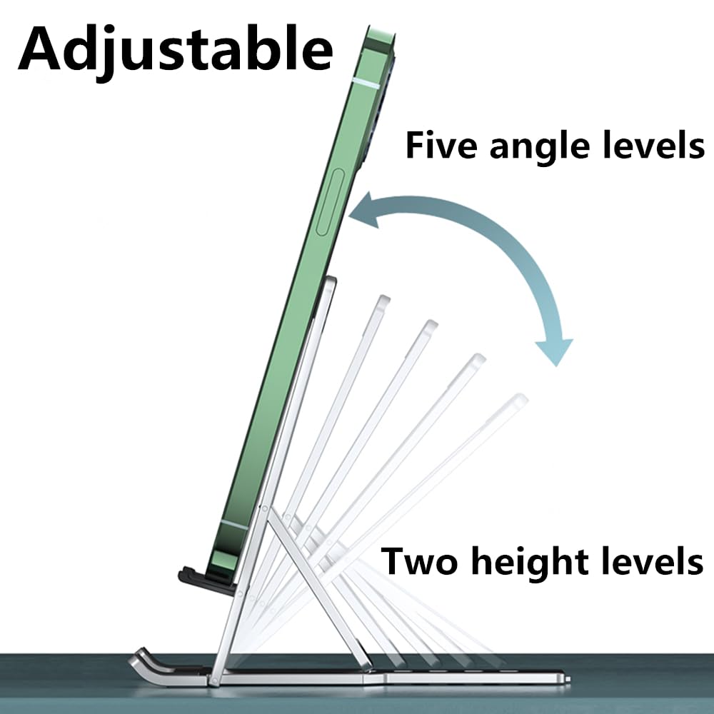 Abuzhen Cell Phone Stand, Fully Adjustable Foldable Desktop Phone Holder for Desk, Thick Case Friendly, Compatible with All Phones (A-Black)