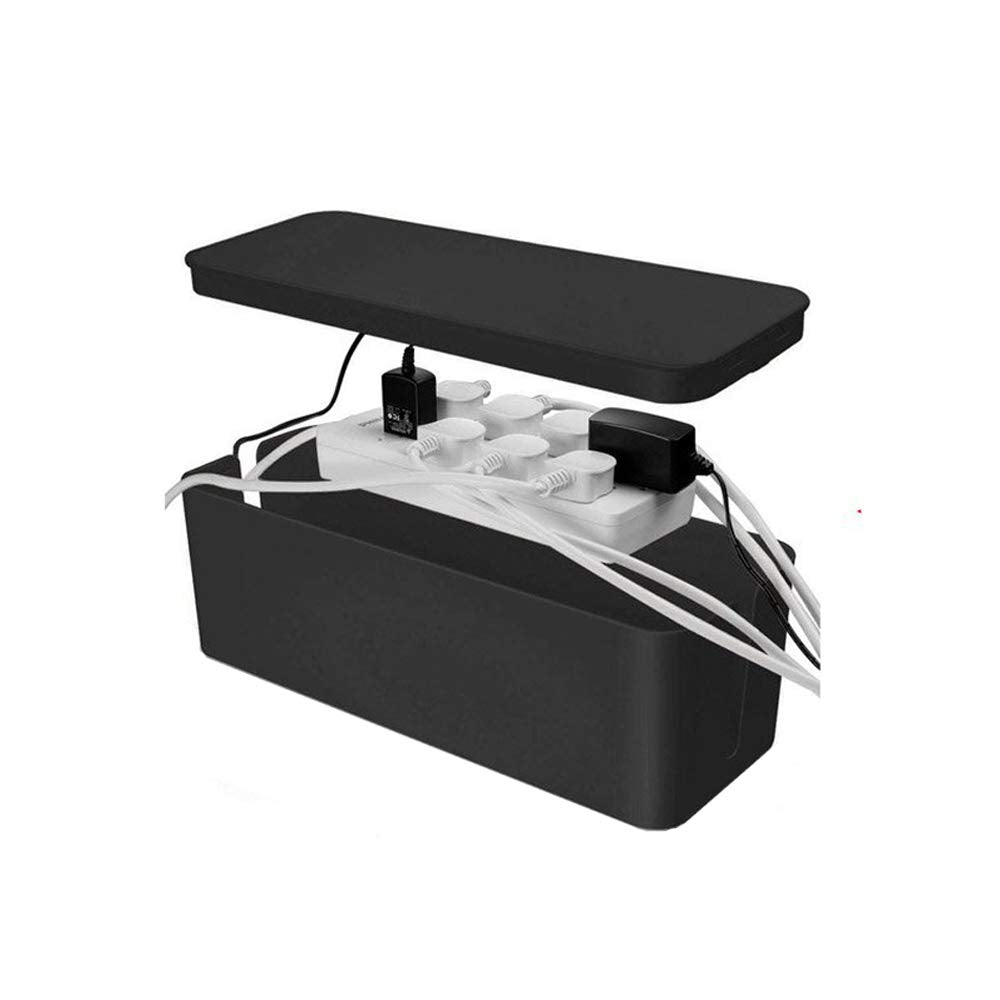 [Set of 3] 3 Cable Management Boxes + 3 Wire Ties, Large Cord Box Organizers to Hold and Hide Power Strip Charger Adapter Power Cord Charging Station