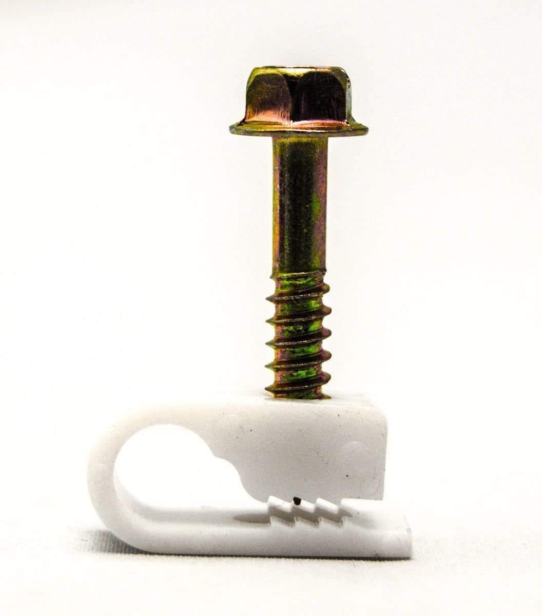 Stanz (TM) Flex Single Coaxial Cable Clips, Cat6, Electrical Wire Cable Clip, 1/4 in (6 mm) Screw Clip and Fastener, White (100 Pieces per Bag)
